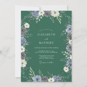 Blaue Blumige Üppige Blütenhochzeit Einladung