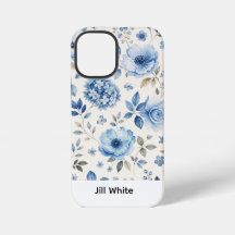 Blaue Blumige Weiße Wasserfarbe