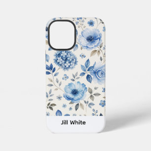 Blaue Blumige Weiße Wasserfarbe iPhone 12 Mini Hülle