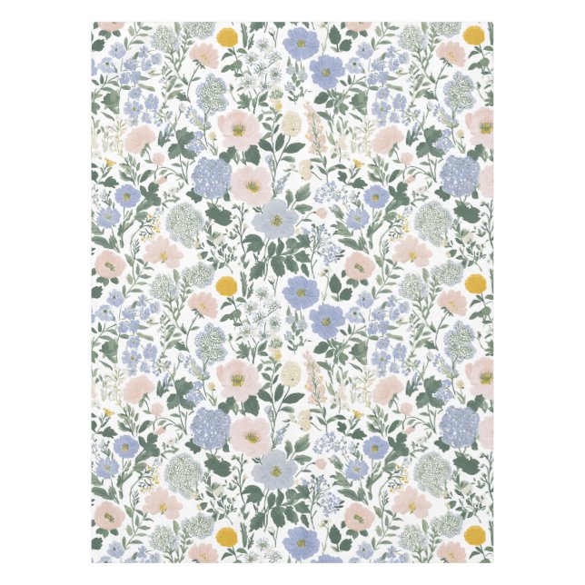Blaue Blush Cottagecore Wildblume Tischdecke (Vorderseite)