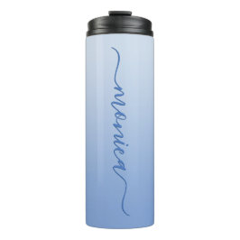 Blaue Blüte Leuchtende Blüte Elegante Signatur Thermosbecher