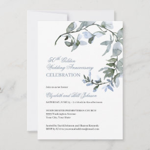  Blaue Blüte zum 50. Hochzeitstag Einladung