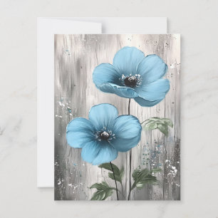 Blaue Blüten auf grauem Holz Postkarte