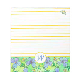 Blaue Blüten Bienen Monogram Gelb Linse Notizblock