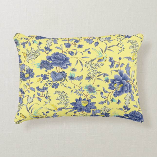 Blaue Blüten Gelber Kissen (Vorderseite)