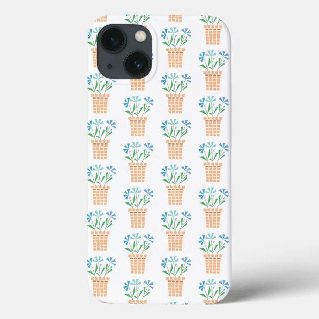 Blaue Blüten in Holztöpfen Case-Mate iPhone Hülle (Rückseite)