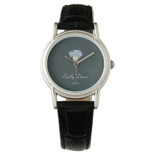 Blaue Blüten in Vase grau Armbanduhr (Vorderseite)
