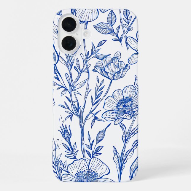 Blaue Blüten iPhone 16 Plus Hülle (Rückseite)