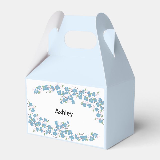 Blaue Blüten mit Namen Geschenkschachtel (Vorderseite)