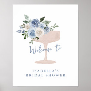 Blaue Blüten Prosecco-Garten-Junggesellinnenabschi Poster