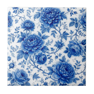 Blaue Blüten Rosen Pfingstrosen Kobaltblau Weiß Fliese