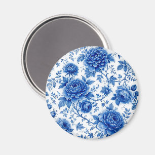 Blaue Blüten Rosen Pfingstrosen Kobaltblau Weiß Magnet