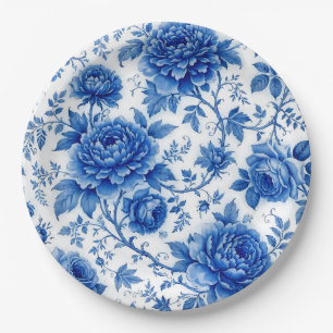 Blaue Blüten Rosen Pfingstrosen Kobaltblau Weiß Pappteller