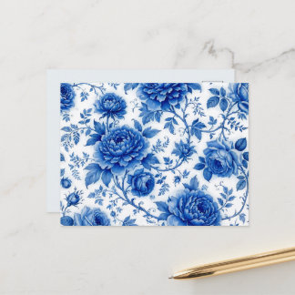 Blaue Blüten Rosen Pfingstrosen Kobaltblau Weiß Postkarte