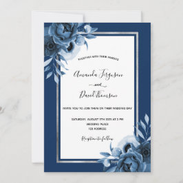 Blaue Blüten Silberschick Hochzeit Einladung