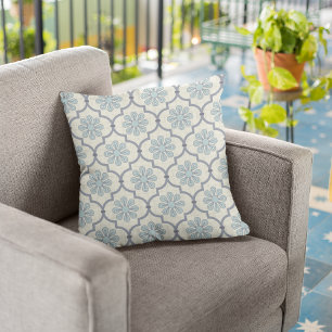 Blaue Blüten/Streifen dekoratives Kissen