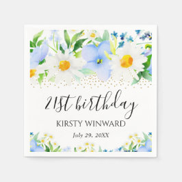 Blaue Blüten und Milchprodukte zum Geburtstag Serviette