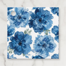 Blaue Blüten-Wasserfarbe-Floral-Botanisch-Weiß Geschenkanhänger