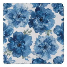 Blaue Blüten Wasserfarbe Floral Botanisch Weiß
