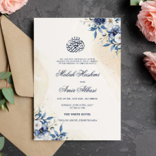 Blaue Blüten Wasserfarbe Islamische Hochzeit Einladung