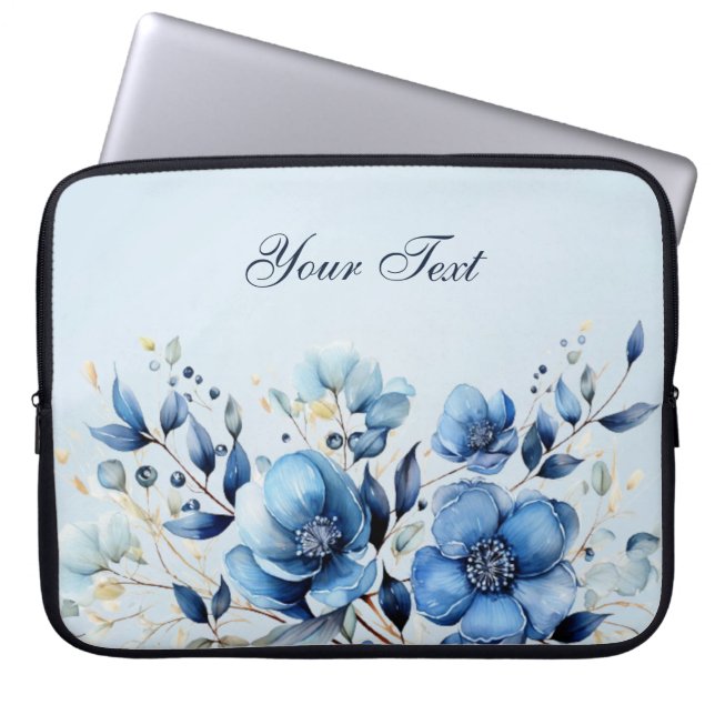 Blaue Blüten Wasserfarben - Laptop-Sieb Laptopschutzhülle (Vorderseite)