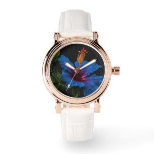 Blaue Blütenblätter: Blaue Hibiskusblüte, Armbanduhr