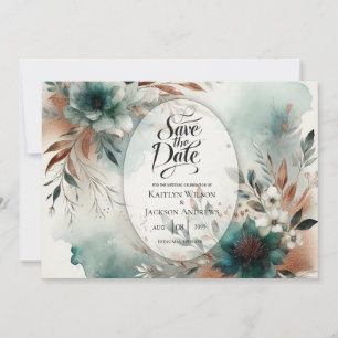 Blaue Blütenblätter in Bronze-Blüten-Hochzeit Save The Date