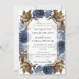 Blaue Blütenblume Elegant Fall Foliage Hochzeit Einladung