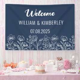 Blaue Blütenblume Rustikale Moderne Hochzeit Banner
