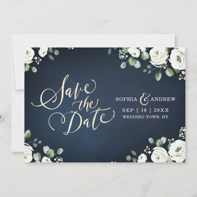 Blaue Blütenblume Save the Date (Vorderseite)