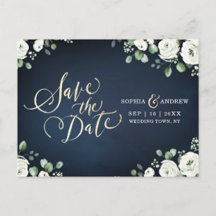 Blaue Blütenblume Save the Date Ankündigungspostkarte