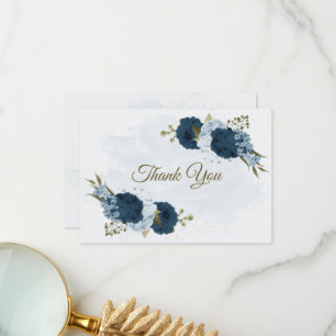 Blaue Blütenblumen botanische Hochzeit Dankeskarte