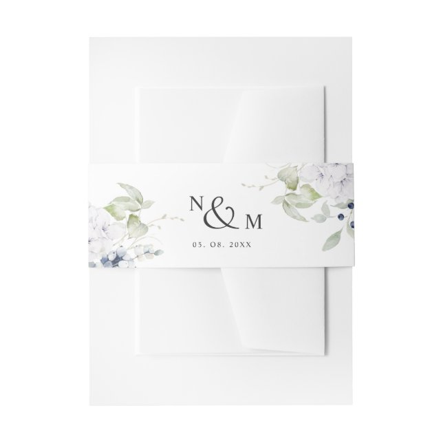 Blaue Blütenblüte, Monogramm Hochzeit Einladungsbanderole (Vorderseite Beispiel)