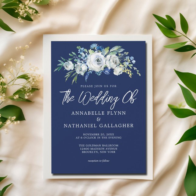 Blaue Blütenblütenblüte Elegant Winterhochzeit Einladung (Von Creator hochgeladen)