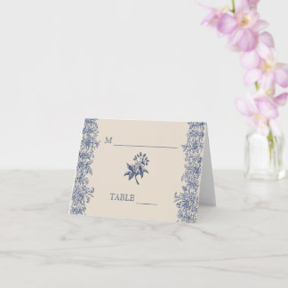 Blaue Blütenhochzeit Platzkarte Karte
