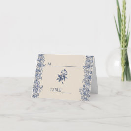 Blaue Blütenhochzeit Platzkarte Karte