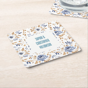 Blaue Blütenhochzeit Rechteckiger Pappuntersetzer