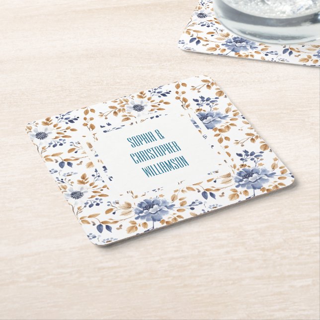 Blaue Blütenhochzeit Rechteckiger Pappuntersetzer (angewinkelt)
