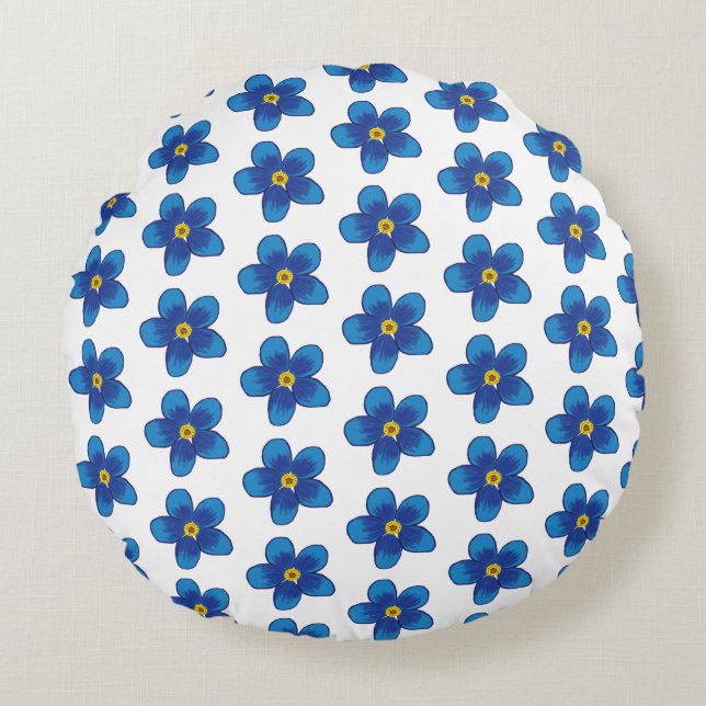 Blaue Blütenmuster Kissen (Vorderseite)