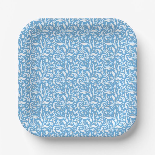 Blaue Blütenmuster Pappteller (Vorderseite)