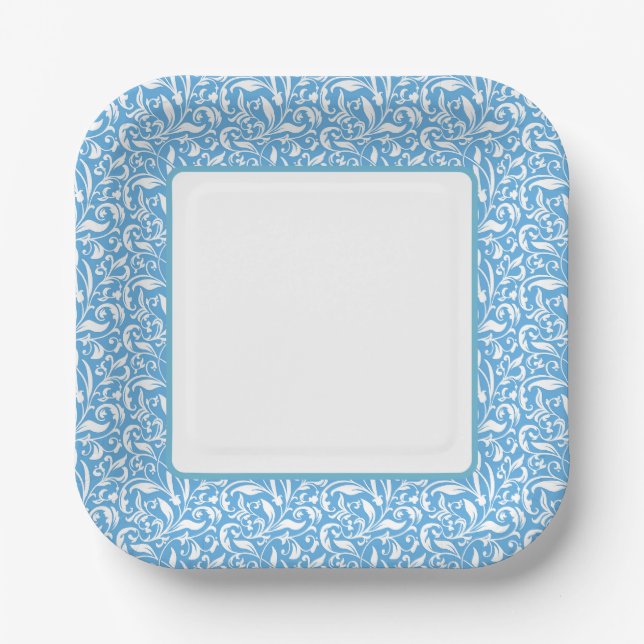 Blaue Blütenmuster Pappteller (Vorderseite)