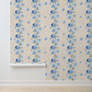 Blaue Blütenpflanze auf texturierter Creme Tapete