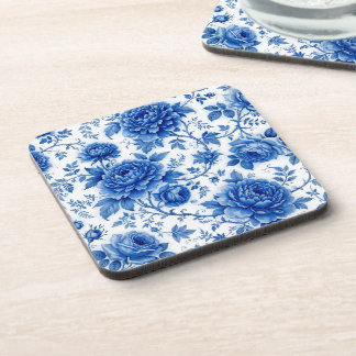 Blaue Blütenrosen Pfingstrosen Kobaltblau Weiß Getränkeuntersetzer