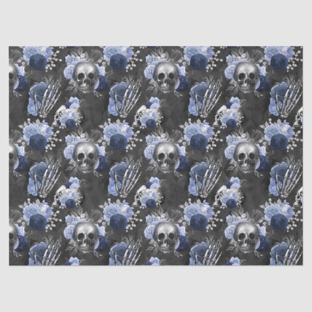 Blaue Blütenschädel und dunkelgraue Handtücher Seidenpapier (Vorderseite)