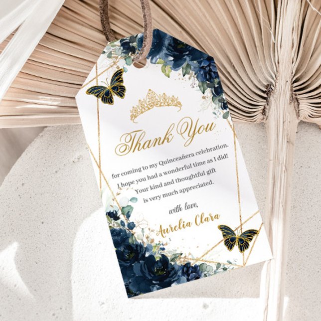 Blaue Blütenschmetterlinge der Marine am 16. Gebur Geschenkanhänger (Von Creator hochgeladen)