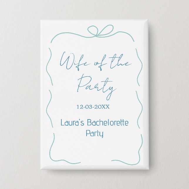 blaue Bogen Frau der Party Name Datum spanische Gr Button (Vorderseite)