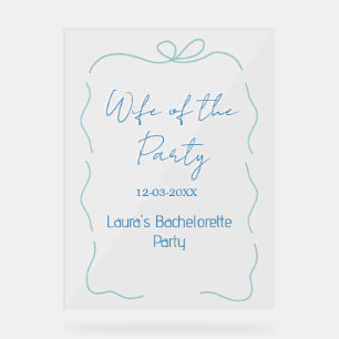 blaue Bogen Frau des Party-Namens Datum spanische Acrylschild