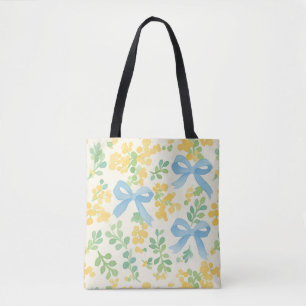 Blaue Bogen und gelbes florales Kernmuster Tasche