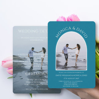 Blaue Bogenförmige Foto-Hochzeitskarten Einladung