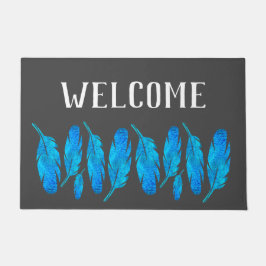 Blaue Boho Aquarellkunst Fußmatte